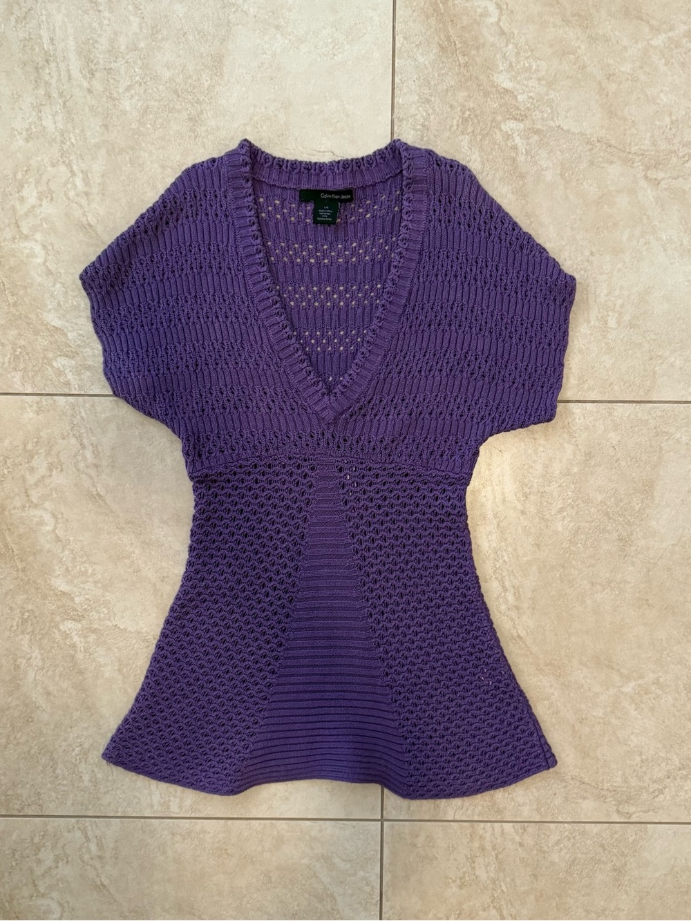 Calvin Klein Jeans Purple Crochet V-Neck Sweater